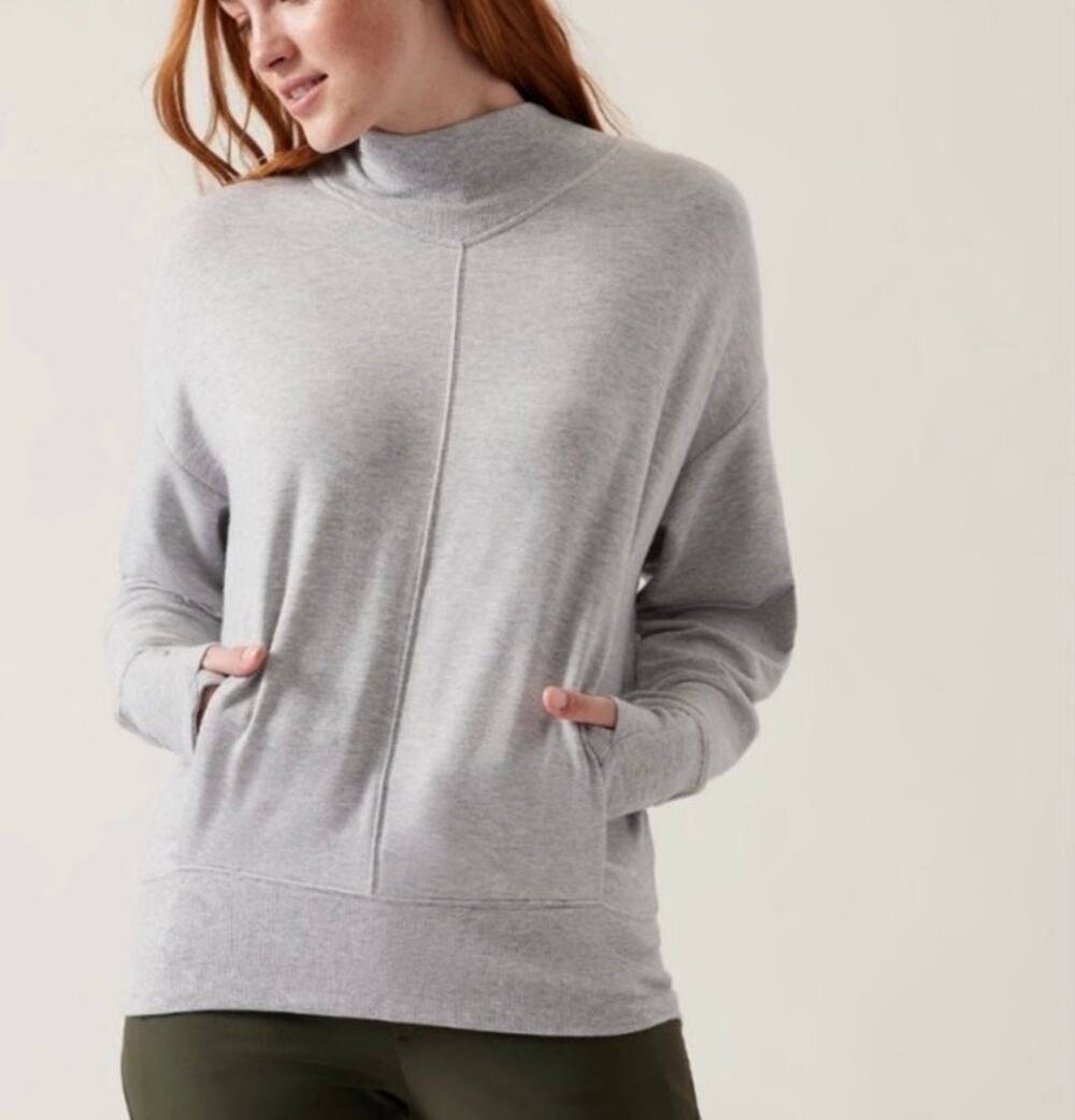 Athleta Apollo Mock Neck Gray Long Sleeve Sweater Size Large